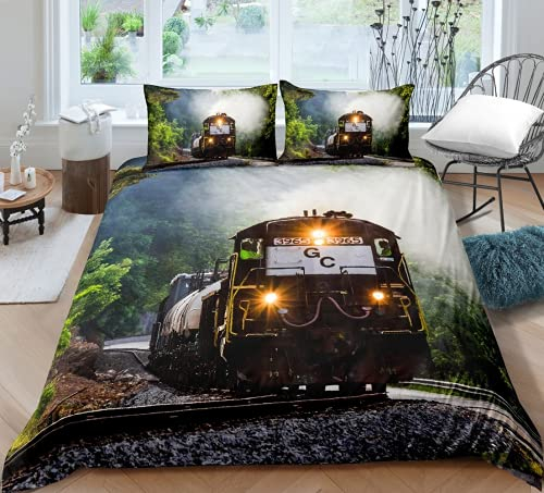 JXSMYT 3D Zug Bettwäsche 135x200cm Dampfzug Industriezeit Dampfmaschine Zug Vintage Eisenbahn Lokomotive Eisenbahn Muster Bettbezug Kissenbezug (05,135x200cm+1x80x80cm)