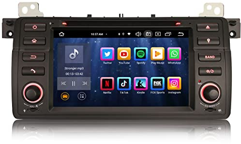 Erisin Android 14 8-Kern 4GB RAM+64GB ROM Autoradio Mit GPS Navi für BMW E46 M3 325 3er 318 320 Rover 75 MG ZT 7 Zoll HD DVD Multimedia Bluetooth 5.0 Touchscreen CarPlay DAB+ WiFi 4G FM Radio A2DP