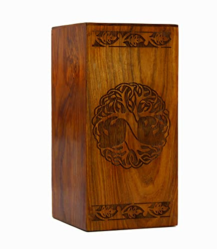 eSplanade Urne funéraire en bois | Motif arbre de vie | Marron | Urne funéraire pour cendres