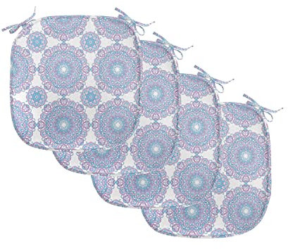 ABAKUHAUS Mandala Polster für Esszimmerstühle, Yoga Meditation Pastell, Dekoratives wasserfestes Kissen mit Riemen für Küchensitze, 40 cm x 40 cm-4er Pack, Lila Blau Weiß