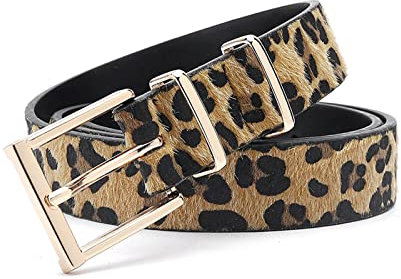 Elegantyl Damen Leopard Muster Jeans Gürtel Gold Metallschnalle, Gelb, 115cm