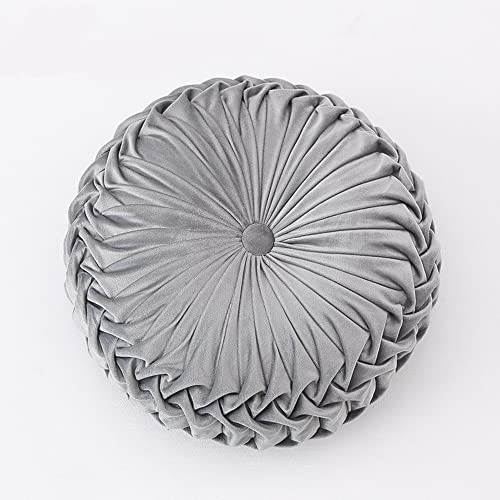 NatureMan Rundes Sofakissen, 34,8 cm, reiner Samt, Heimdekoration, plissiertes rundes Kissen, Kürbiskissen, geeignet für Zuhause, Bett, Auto, Dekoration (grau)
