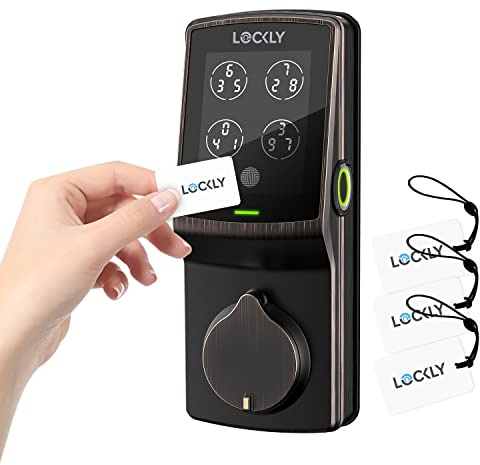 Lockly Secure Plus - Cerradura inteligente para puerta, entrada sin llave con huellas dactilares y tarjeta RFID, teclado PIN Genie, control de aplicación, cerrojo Bluetooth, bloqueo automático y fácil