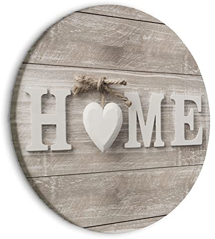 murando - runde Bilder Home 80x80 cm Leinwandbild 1 tlg Kunstdruck modern Wandbilder XXL Wanddekoration Design Wand Bild Aufschrift Family Herz Bretter Holzoptik m-C-10015-bc-a