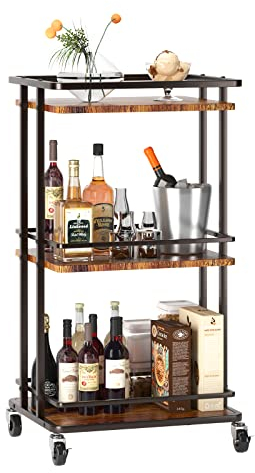 OKZEST Carrello da bar a 3 livelli per casa, mini bar per liquori per vino, bevande, cene, feste, utilità, cucina, carrello da portata a isola su ruote, mobile da bar per cucina, sala da pranzo,