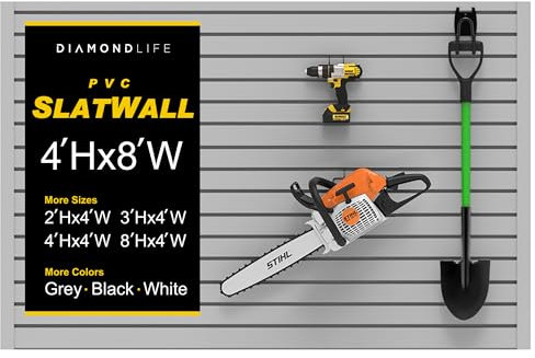 Slatwall Panel Garage Wand-Organizer: Robustes PVC-Wandregal, ineinandergreifende Lamellenwandverkleidung für Garagenwandaufbewahrung, Slatwall-Board, Slatwall-Regalsystem, Grau, 8 Stück (H x B)