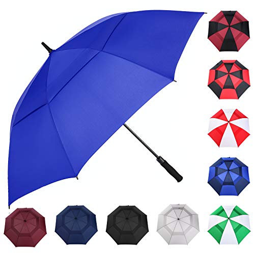 MRTLLOA, Golf-Regenschirm, automatische Öffnung, 157,5/172,7/182,9 cm, extra groß, übergroß, doppelt, belüftet, winddicht, wasserdicht, Stockregenschirm, für Damen und Herren (Königsblau, 157,5 cm)