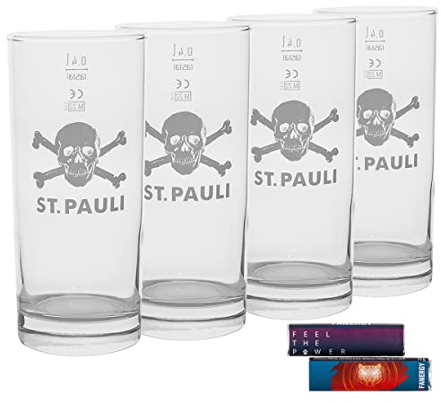 FC St. Pauli Glas Trinkglas 0,4 L Totenkopf + 2X FANERGY Traubenzucker (4 Stück)