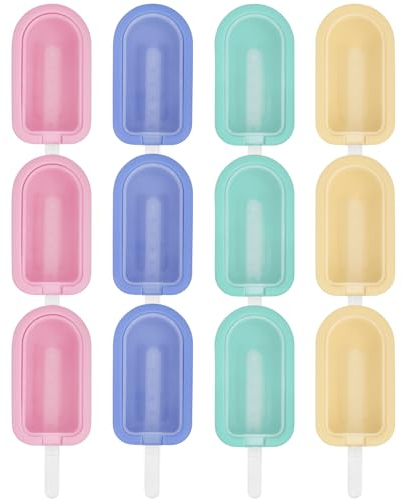 Großformat 12 Stück eisformen eis am stiel,Silikon Popsicle Formen,cakesicles silikonform, mit Silikondeckel und 12 Eisstiele für DIY Dessert und Eis am Stiel(MEHRWEG)