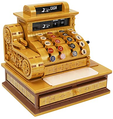 LULUFUN Vintage Registrierkasse, Klassische Retro-Serie Bauklotz-Sets, Bauklotz-Kits, Bausteine Modell Sammlung für Erwachsene, Schreibtisch Dekoration Spielzeug Geschenke für Jungen und Mädchen