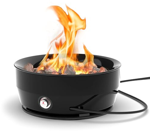 Outland Living Large Outdoor Propane Gas Fire Pit for Outside, 60,000 BTU/h, 24 inch with Lid - Modern Lake Country 800 Fire Bowl Firepit for Patio, Black