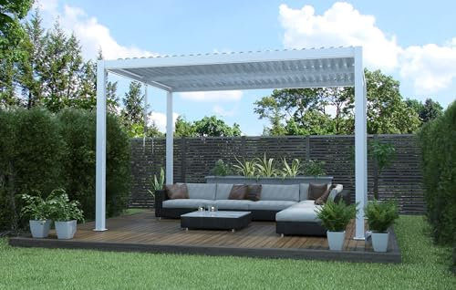 Briconess.com Pergola bioclimatica 3x4 mt in Alluminio con lamelle orientabili manualmente Solarium - White
