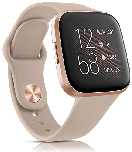 Oumida Kompatibel für Fitbit Versa 2 /Fitbit Versa Armband für Damen Herren, Silikon Classic Sport Ersatz Uhrenarmband für Versa Lite, Milchtee Farbe