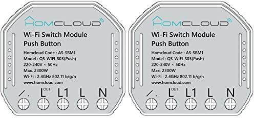 Homcloud Confezione da 2 Moduli Smart SBM1 Pulsante Intelligente Wi-Fi da incasso per scatola elettrica 503, controllo remoto da APP, Alexa o Google