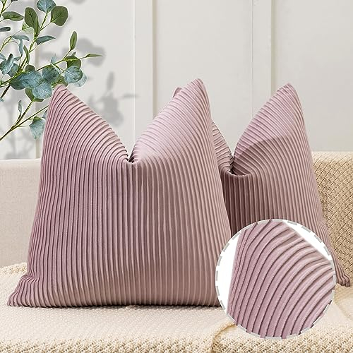 YCOLL 2er Set Altrosa Kissenbezug 40x40 Samt Streifenmuster Kissenhülle weiche Kissenbezüge Moderne Zierkissenbezug Sofakissen für die Inneneinrichtung luxuriöse dekorative Dekokissen für Sofa, Bett