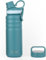 GrandTies 2 Lids Sports Stainless Steel Water Bottles – Wide Mouth Vacuum Insulated Reusable Leak Proof BPA-Free Travel Metal Canteen, Thermal Bottles for Men Women Gym (Atlantis Blue, 24 oz)