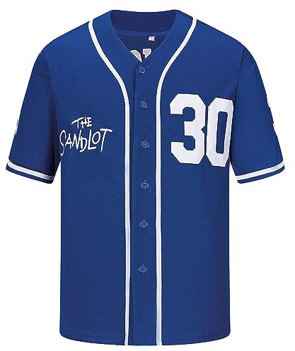Aolapo 90er-Jahre-Kostüm für Herren, Sandlot 30 Jersey Rodriguez 30 Squints 5 Yeah-Yeah 11 Kurzarm-Baseball-Trikots für Männer und Frauen, 30 Blau, Mittel