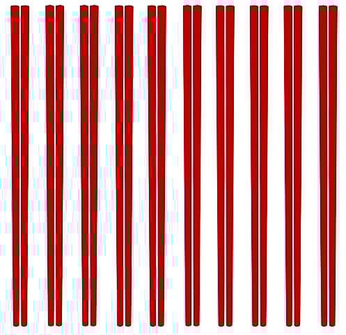 Lot de 10 paires de baguettes réutilisables en mélamine - Passe au lave-vaisselle - Pour cuisine, restaurant, fête de famille, 27 cm - Rouge