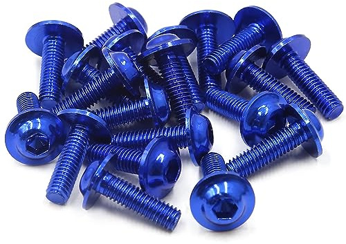 MACHSWON 20pcs M6 X 20mm Blu Lega di Alluminio Moto Esagonale Testa Bulloni Paraurti Viti Ricambio Universale 1996-2023