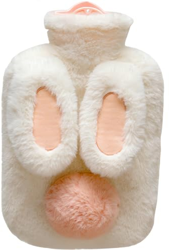 Dasellfa Wärmflasche Handwärmer Wärmeflasche, Wärmflasche mit Bezug，Wärmflasche Tier für Kinder und Erwachsene, Warmflasche mit Flauschig Bezug, Geschenke, zur Schmerzlinderung (Weiß, 1000ml)