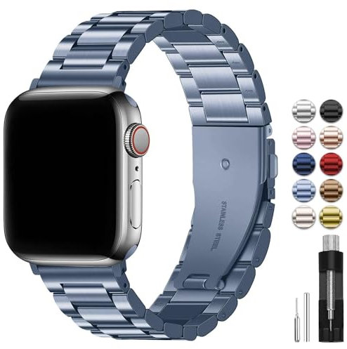Fullmosa Cinturino per Apple Watch 40mm 41mm 38mm, Cinturino in Acciaio Inossidabile Compatibile con Apple Watch SE SE2 Serie 9 8 7 6 5 4 3 2 1, Cinturini di Ricambio per Donna e Uomo, Blu Grigio