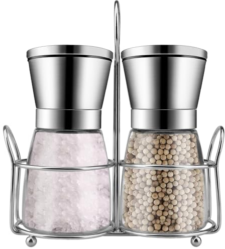 Molinillo pimienta, juego de 2 de calidad con molinillo,molinillo manual de sal y pimienta con grado de molienda ajustable, ideal para especias en exteriores