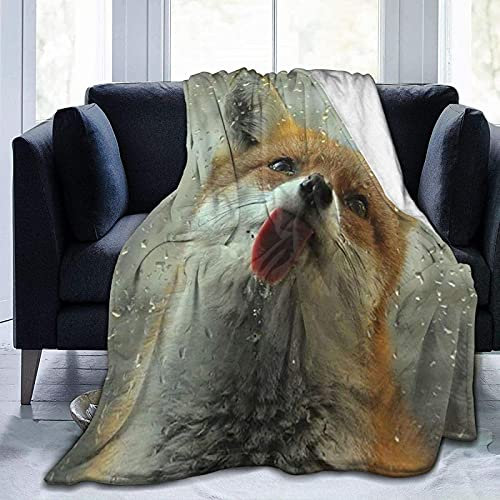 KWQDOZF Flanelldecke „Fuchs mit Regen“ gelbe Zitronenfrucht grüne Blätter leichte und Bequeme Bettdecke weiche Sofadecke geeignet für 152 x 203 cm Kinder Männer und Frauen in Allen Jahreszeiten