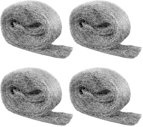 Shineboc Steel Wool for Mice Control 4 Pcs, 3.1x13 Ft Wool, for Gap Fill Fabric, Keep Mice Away from Holes, Siding, Pipeline, Vents in Garden, House, Hardware DIY Kit（ #1 Coarse）