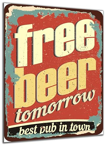 DARO Design - Wand-Bild auf 6mm HDF 30x20 cm Freibier Free beer - Wand-Deko Bilder Geschenk Vintage-Schild Retro-Schild