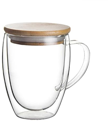 soulnioi Coffee Glass Set in 2,350ml Glass Coffee Mugs with Bamboo Lids,Double Walled Glass Coffee Cups,for Tea, Espresso,Juice for Cafe&Office&Home Coffee Glass
