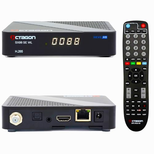 Octagon SX88 SE V2 WL HD S2+ IP Linux Sat Receiver mit PVR Aufnahmefunktion, HDTV DVB-S2 Satelliten TV Box, LAN & WLAN/WiFi, Unicable, Mediathek, YouTube, Internet Radio, Blindscan, Kartenleser