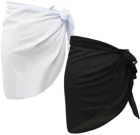 Rapidbok 2 Sarong Tuch Damen Kurz, Pareo Strand Sommer, Multi-Funktions Wickelrock Strandtuch Leicht, Groß Wickeltuch Bikini Cover Up Strandkleider für Strand, Schwarz und Weiß (Polyester, A)