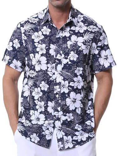 Danfiki Mens Hawaiian Shirt Short Sleeve Flower Shirts Summer Shirts Summer Causal Shirt for Beach Holiday Beach Shirts