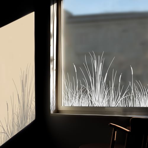 Neukids Weiße Wiesen pur Fensterbilder, Fensteraufkleber Selbstklebend, Weiß Gras Frühling Sommer Pflanzen Deko für Fenster, Wohnzimmer Schlafzimmer Küche Bad fenstersticker fensterdeko