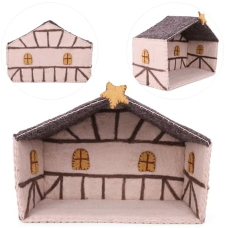 Gry & SIF handgemachte Weihnachtskrippe für Figuren 10-12 cm, Krippenstall ohne Figuren, Tischkrippe, Weihnachtsdeko | Krippenstall 28 x 14 x 21 cm