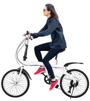 Konfiur Klapprad, 20 Zoll 6-Gang Klapprad Eerwachsene, Faltrad Fahrrad Camping City Bike, Einstellbare Klappfahrrad, Erwachsen Camping Fahrrad für Unisex-Erwachsene MäDchen Jungen, 146 * 113CM Weiß