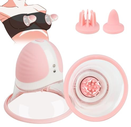 GKLWEJ Masseurs pour Les Seins, 2 Pièces Rose Toy Aspire Téton en Silicone avec 10 Vibrations Puissantes et Rotatif À 360 °, Sex Toýs Femme Suceur (6 Têtes de Brosse Douces)