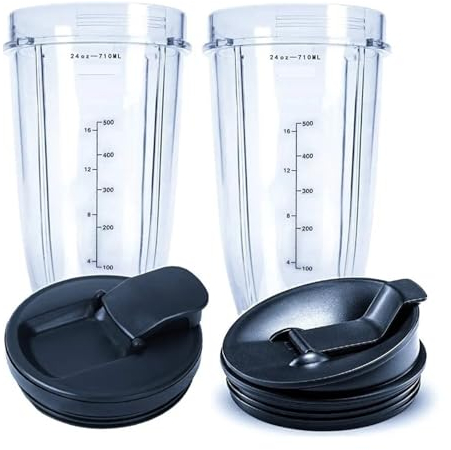 2 Packs 24OZ Replacement Blender Cups With Sip Flip Top Lids ，Compatible For Nutri Compatible For Ninja ，Blenders