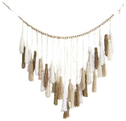 Boho Deko Makramee Wandbehang Boho Deko Gewebtes Pastoral Holz Perle Fransen Schnur gewebt Anhänger Chic Tapisserie Fransengirlande für Wohnzimmer Kinderzimmer Wohnzimmer Schlafzimmer Balkon (Khaki)