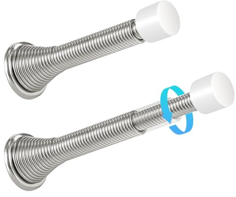 HOMOTEK 1 Pack Telescoping Spring Door Stoppers, Extended from 3-1/8 to 4-1/4 inches Wall Mount Extra Long Door Stops- Flexible Spring Doorstops Wall Protector (Satin Nickel)