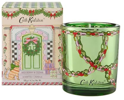 Cath Kidston A Doll's House | Festive Glass Candle 180g in Carton Red & Berry Cedar | Christmas Scented Candle | Travel Size & Vegan Friendly | Beauty Gift for Her | Stocking Filler