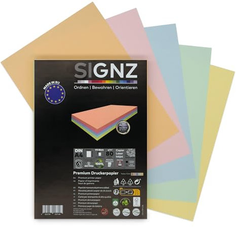 SIGNZ Kopierpapier, DIN A4, farbig (35 x 5 Pastell-Farben), 80g, 175 Blatt, Druckerpapier für Zuhause & Office, FSC Mix 70%