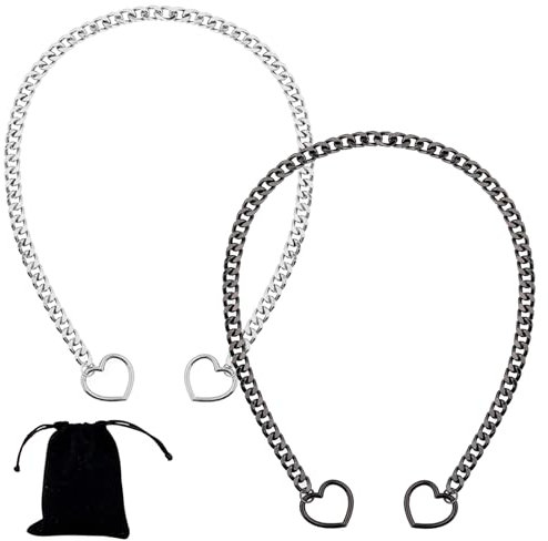 2 Pcs Slip Kette,Herz Slip Kette Necklace Women Herz Slip Chain Halskette Punk Gothic,Heart O-Ring Slip Chain Necklace Handmade Punk Gothic Cuban Necklace Für Punk Stil Hip Hop Rapper Themenparty