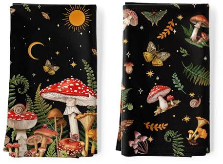 Arquiel 2er Set Geschirrtücher Pilz Küchentücher Schmetterling Frühling Wald Dekorative 100% Baumwolle, 48 x 70 cm, Trockentücher Saugstarke Geschenk, Küche Dekoration