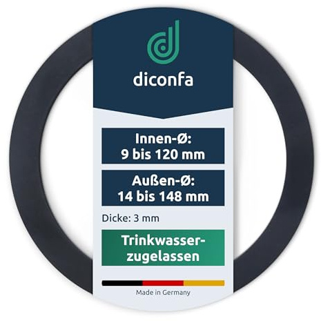diconfa Gummidichtung Verschraubung EPDM 3mm - TRINKWASSERZULASSUNG - AUSWAHL: 1 1/4 Zoll (55 x 42 x 3mm) // 3 Stück - Flachdichtung Dichtring Rohrverbindung Schlauch Wasseranschluss etc.