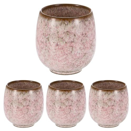 sourcing map 4pcs Chinese Ceramic Teacups 5.75oz Traditional Gong Fu Tea Set Ceramic Mate Teacup Japanese No Handle Small Coffee Cup for Mate Tea Coffee Wine Drinks, Light Pink