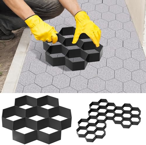 XMTECH DIY Pflasterform Gehweg Betonform Schalungsform aus Kunststoff, Unregelmäßig Schalungsform Betonpflaster Gießform für Trittsteinen Rasenbahnen Garten, 2 Stück Sechseck
