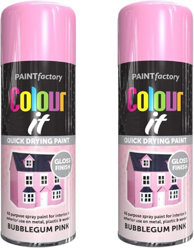 MIXEL Bubblegum Pink Gloss Spray Paint, Quick-Drying Formula, Easy-To-Apply, Long-Lasting, Ideal For Crafting, DIY, Automotive, Home Décor, Indoor And Outdoor Use, 400ml, (2 Pcs)