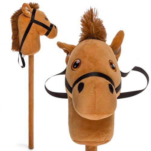 MIJOMA Hobby Horse – Steckenpferd aus weichem Plüsch – Ideal für Hobby Horsing & Rollenspiele – Hochwertige Verarbeitung – ca. 78 cm (Braunes Pferd)