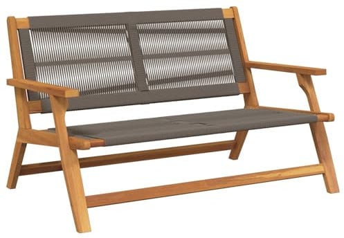 vidaXL Banco de Jardín Gris 76X122Cm Madera Sólida de Acacia Asientos para Relajación al Aire Libre para 2 Con Apoyabrazos Cómodos Muebles Chic Modernos Comodidad en el Patio Estiloso Diseño de Cuerda